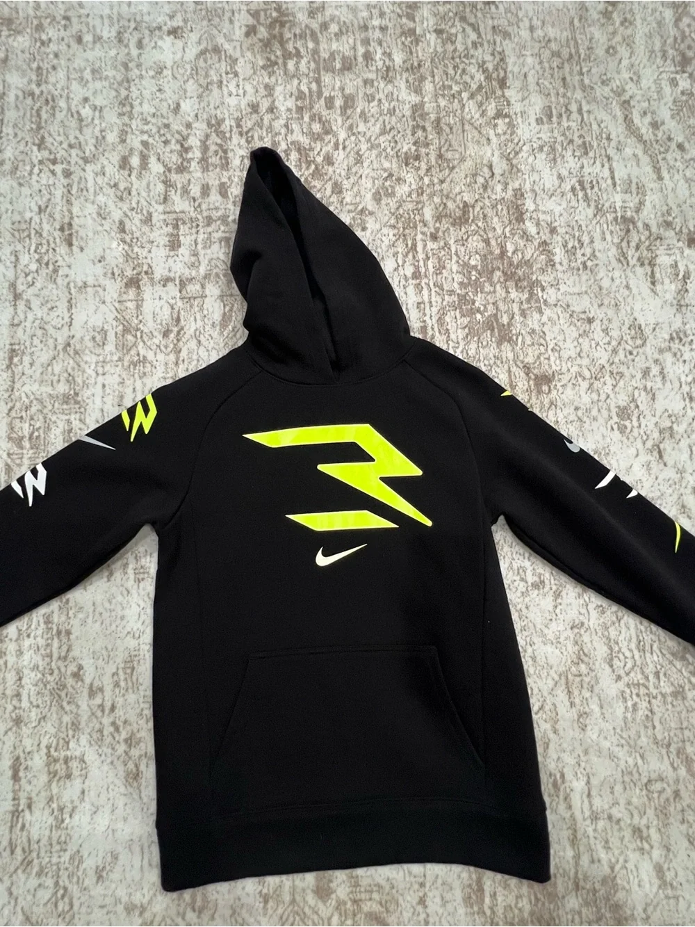 Nike Kids Black Hoodie with Neon Yellow Graphic